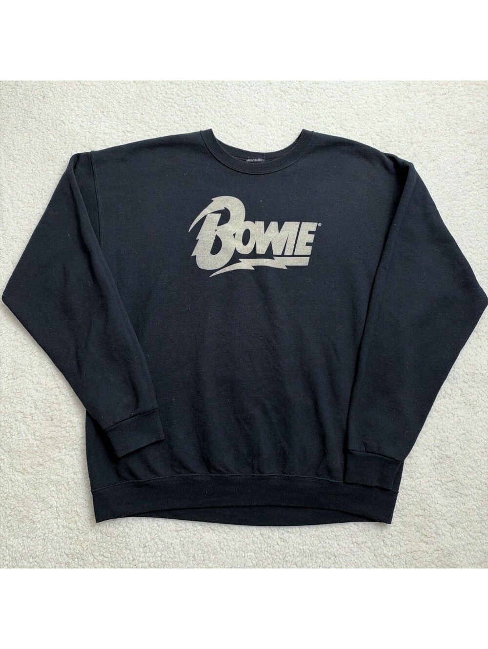 David Bowie Brooklyn Museum Crewneck Sweatshirt Mens XL Black Lightning Bolt